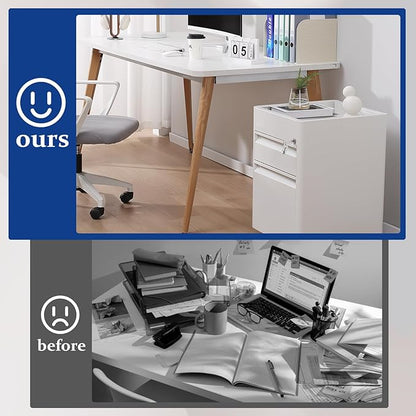 2 Drawer Mobile File Cabinet Top Storage Shelf, Rolling Metal Filing Cabinet for Legal & Letter File Anti-tilt Design with Lock Under Desk Office Drawers Fully Assembled Except Casters(Top ST W)