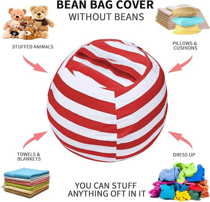 2 PCS Stuffed Animal Storage Bean Bag Chair Cover, Cotton Canvas Beanbag with Zipper for Organizing Kid's and Adults Room Red 24"