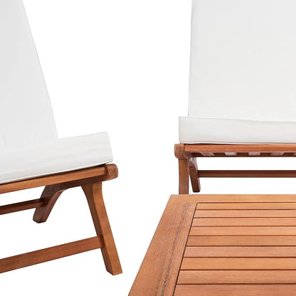 SAFAVIEH Outdoor Collection Chaston Wood Cushion 4-Piece Conversation Patio Set PAT7044F, Natural/Beige