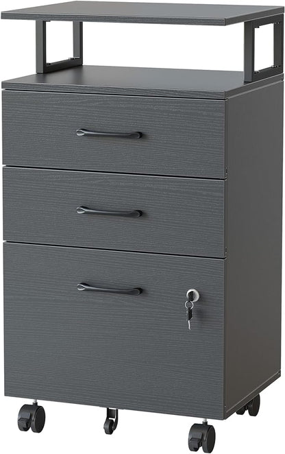 FEZIBO File Cabinet with Lock for Home Office, 3-Drawer Rolling Filing Cabinet, Home Office File Cabinet for A4/Letter/Legal Size, Printer Stand, Wooden Storage Cabinet, Black