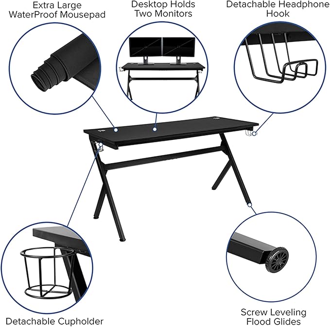 Flash Furniture Duncan 55" x 24" Extra Large Gaming Desk with Headphone Hook and Cup Holder - Free Mouse Pad