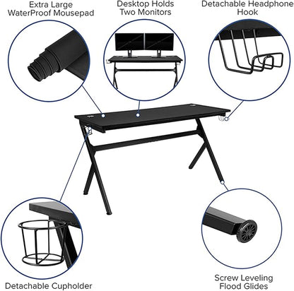 Flash Furniture Duncan 55" x 24" Extra Large Gaming Desk with Headphone Hook and Cup Holder - Free Mouse Pad