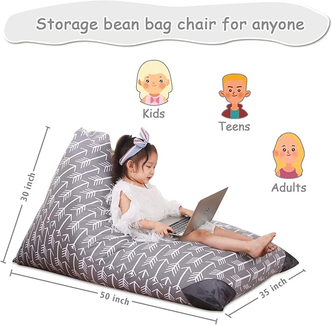 Jorbest Stuffed Animal Storage Bean Bag Chair for Kids and Adults, Stuffed Animal Bean Bag, Premium Canvas Stuffie Seat - COVER ONLY (Grey with White Arrows 200L/52 Gal)