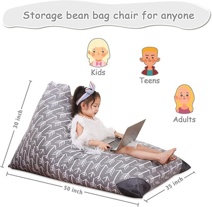 Jorbest Stuffed Animal Storage Bean Bag Chair for Kids and Adults, Stuffed Animal Bean Bag, Premium Canvas Stuffie Seat - COVER ONLY (Grey with White Arrows 200L/52 Gal)