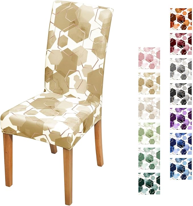 Gibelle Dining Room Chair Covers Set of 4, Soft Stretch Kitchen Chair Covers Slipcover Protector, Removable Washable Geometric Parson Chair Covers 4 Pack, Parmesan