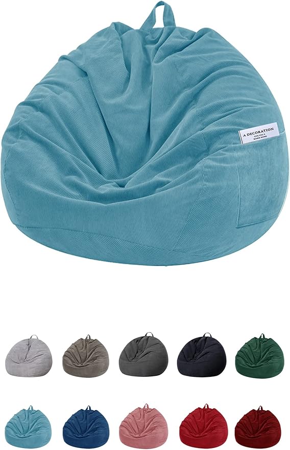 Stuffed Animal Storage Bean Bag Chair Cover (No Filler) for Kids and Adults.Soft Premium Corduroy Stuffable Beanbag for Organizing Children Plush Toys or Memory Foam Large 300L(LightBlue)