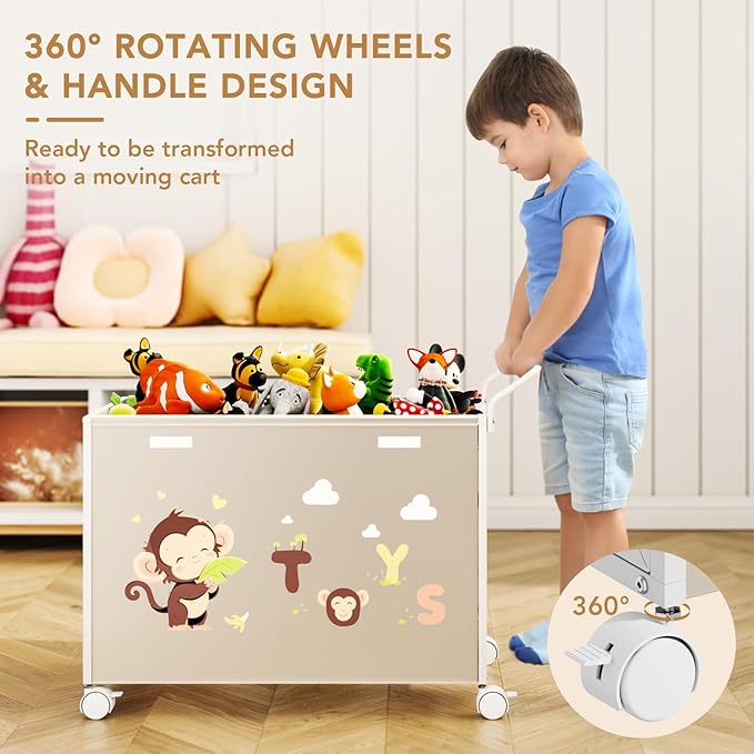 Toy Box Toy Storage - 72L Kids Toy Organizer with Wheels Toy Chest Storage Bins with Lids, Toy Boxes for Girls Boys, Stuffed Animals, Clothes, Bedroom, Living Room （beige）