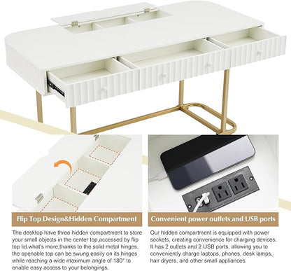 NicBex Laik-DW-00001-DX Desks, 48.26" W x 23.62" D x 30.7" H, Gold+White