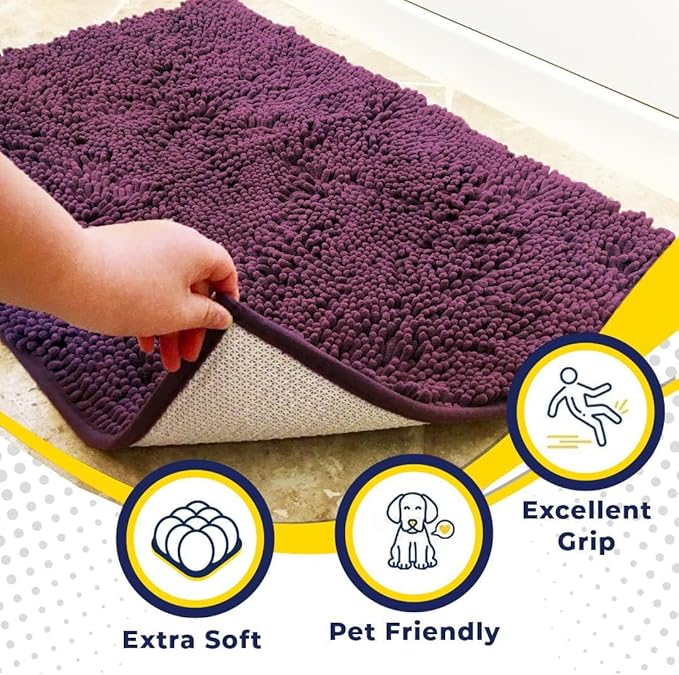 Muddy Mat® Original Dog Door Mat for Muddy Paws, Super Absorbent Microfiber, Non-Slip Washable Pet Rug, Quick Dry Chenille Entryway Carpet, Machine Washable Indoor Outdoor mat, Dark Purple 35"x60"