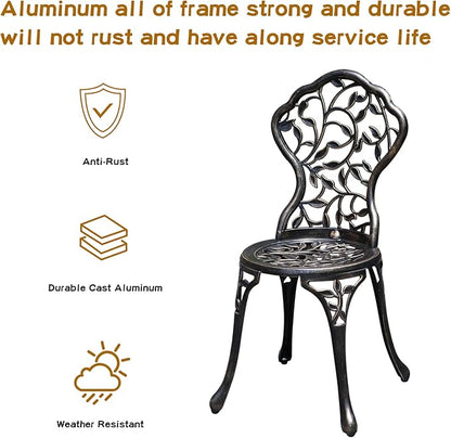Patio Bistro Set.Rust-Resistant Cast Aluminum Bistro Table Set with Umbrella Hole for Backyard (Leaf DESIGNCOPPER)