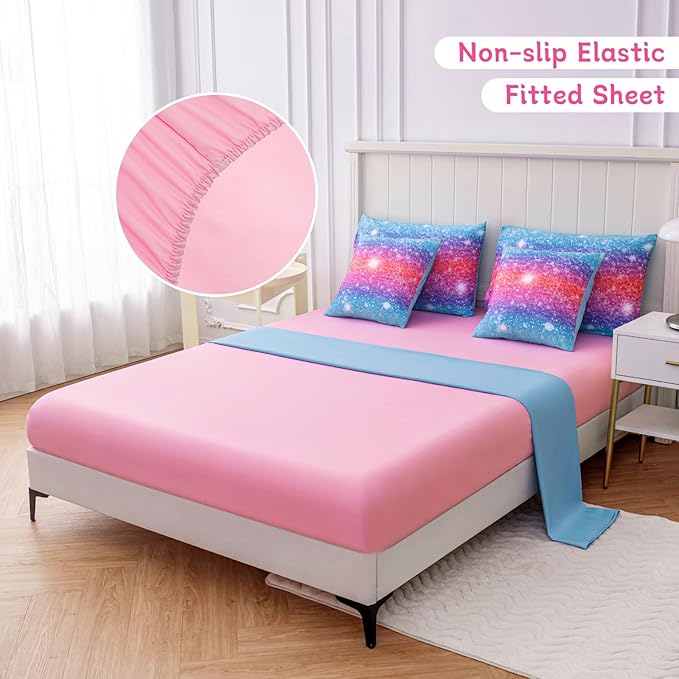 Twin Comforter Set for Girls Galaxy Bedding 7pieces, Ombre Bedding Comforter Sets Rainbow Comforter, Glitter Bedding Twin Teen Comforter Sets for Girls (Blue)