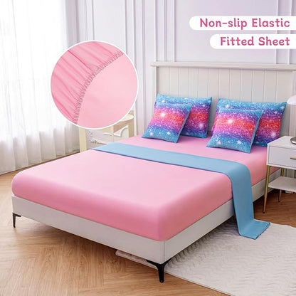 Twin Comforter Set for Girls Galaxy Bedding 7pieces, Ombre Bedding Comforter Sets Rainbow Comforter, Glitter Bedding Twin Teen Comforter Sets for Girls (Blue)