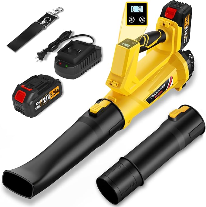 Cordless Leaf Blower, 6 Speed Modes, 150 mph Max Wind Speed, 500 cfm, Digital Display Leaf Blower Cordless with 21V 5.2Ah Battery and Charger for Lawn Care & Garden Maintenance