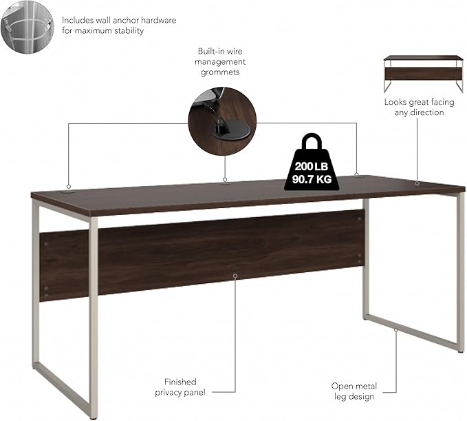 Bush Business Furniture Hybrid 72W x 30D Computer Table Desk with Metal Legs in Black Walnut