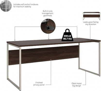 Bush Business Furniture Hybrid 72W x 30D Computer Table Desk with Metal Legs in Black Walnut