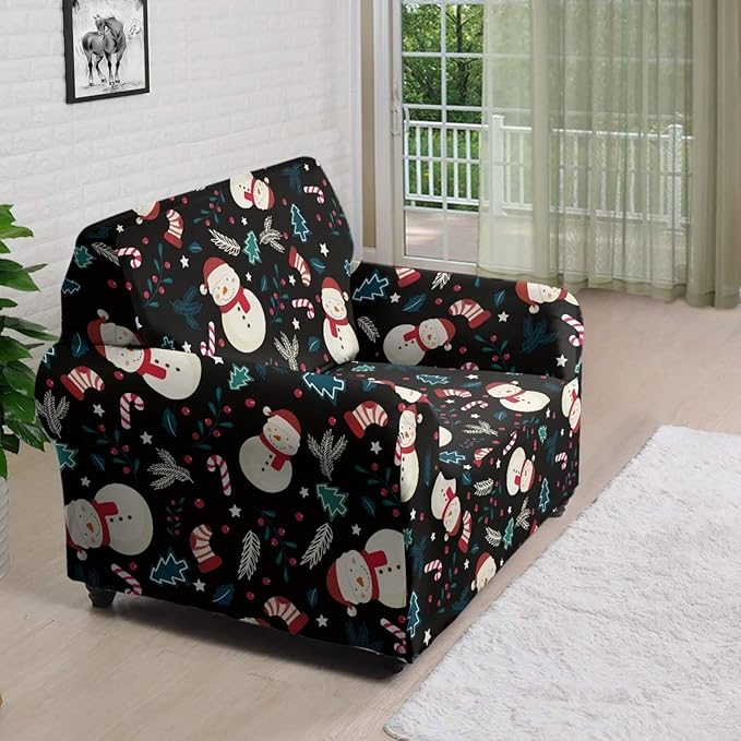 FKELYI Christmas Decor Sofa Couch Cover Cute Snowman Furniture Protector Easy Going Stretch Sofa Slipcover for Indoor Washable Sofa Slipcovers S