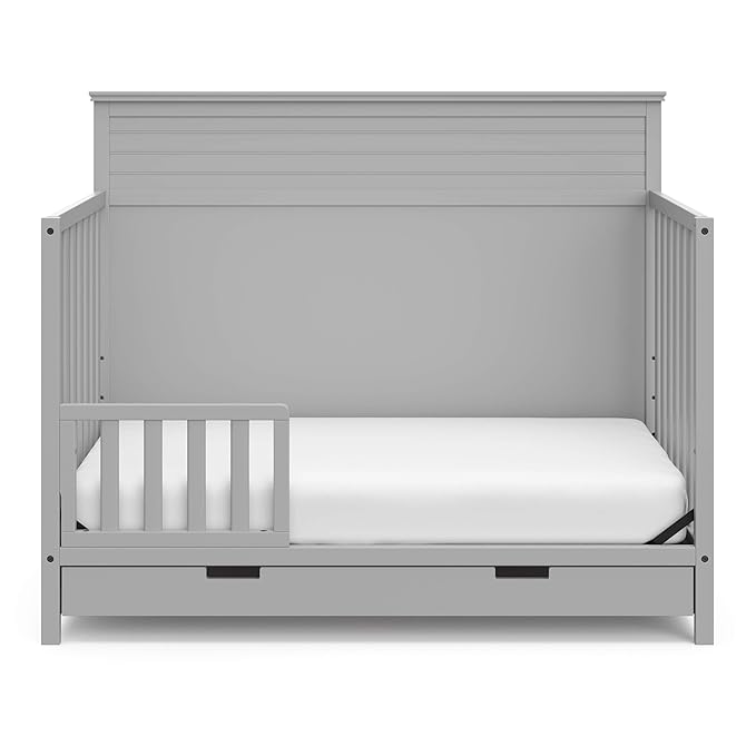 STORKCRAFT Homestead 5-in-1 Convertible Crib with Drawer (Pebble Gray) – GREENGUARD Gold Certified, Crib with Drawer Combo, includes Nursery Storage Drawer, Converts to Toddler Bed and Full-Size Bed