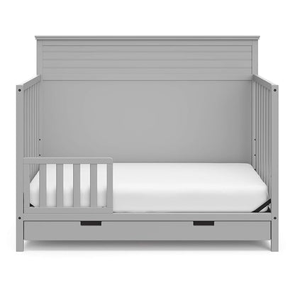 STORKCRAFT Homestead 5-in-1 Convertible Crib with Drawer (Pebble Gray) – GREENGUARD Gold Certified, Crib with Drawer Combo, includes Nursery Storage Drawer, Converts to Toddler Bed and Full-Size Bed