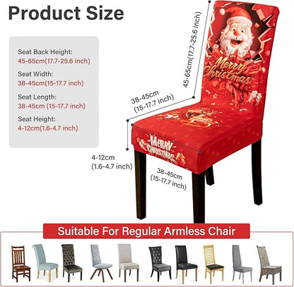 6PCS Christmas Dining Chair Covers Stretch Removable Washable Dining Room Chair Protector Slipcover 3D Print Santa Claus Deer Kitchen Chair Cover Slipcovers Protector for Xmas Holiday Party Home Décor