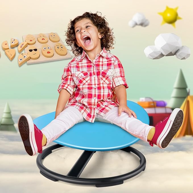 Kids Sensory Swivel Chair, Autism Sensory Chair, Spinning Chair for Autistic Kids, Small Space, Spin Seat, Metal Base, Non-Slip Design, Blue