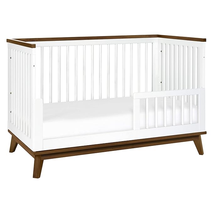 Babyletto Scoot 3-in-1 Convertible Crib with Toddler Bed Conversion Kit in White and Natural Walnut, Greenguard Gold Certified