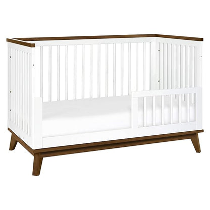 Babyletto Scoot 3-in-1 Convertible Crib with Toddler Bed Conversion Kit in White and Natural Walnut, Greenguard Gold Certified