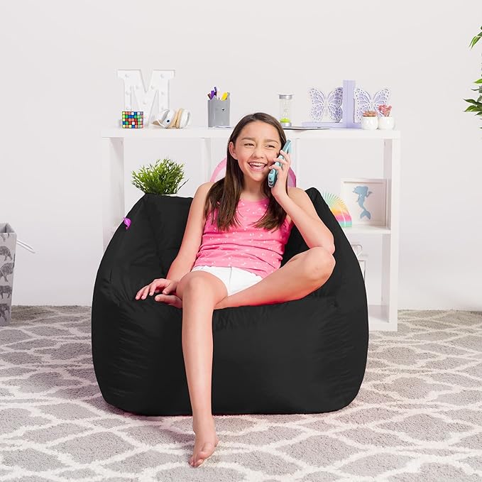 Posh Creations Coronado Bean Bag Boys and Girls Large Chair for Kids, for Gaming and Playrooms, Soft Nylon-Charcoal Gray