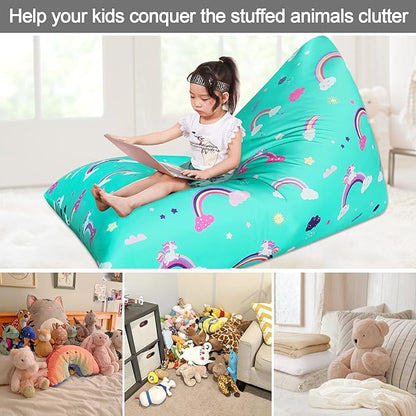 Jorbest Unicorns Stuffed Animal Storage Bean Bag Chair for Kids and Adults, Unicorns Rainbow Bean Bag Stuffed Animal Storage, Luxury Velvet Stuffie Seat - Cover ONLY (200L/52 Gal, Rainbow)