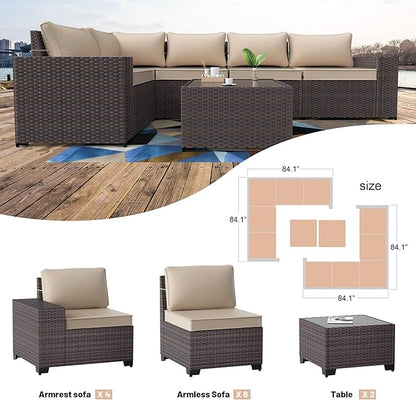 Kullavik 12PCS Outdoor Patio Furniture Set PE Wicker Rattan Sectional Sofa Patio Conversation Sets,Sand