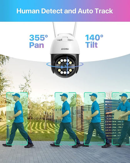ZOSI 3K 5MP Pan/Tilt WiFi Security Camera, C296 Plug-in Home Surveillance Camera Outdoor, Person Vehicle Detection, Human Tracking, Night Vision, 2 Way Audio, Floodlight Siren, Cloud & SD Card Storage