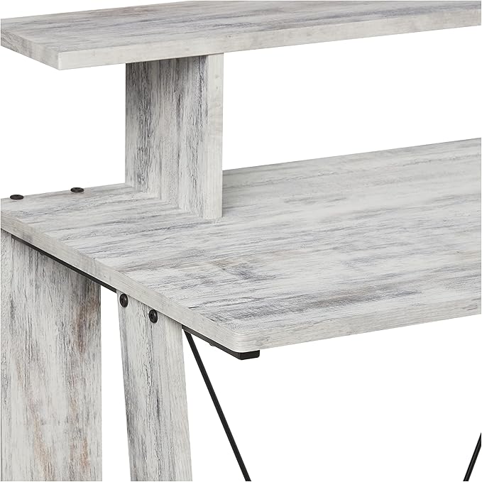 Acme Nypho Wooden 2 Shelves Writing Desk in Antique White and Black
