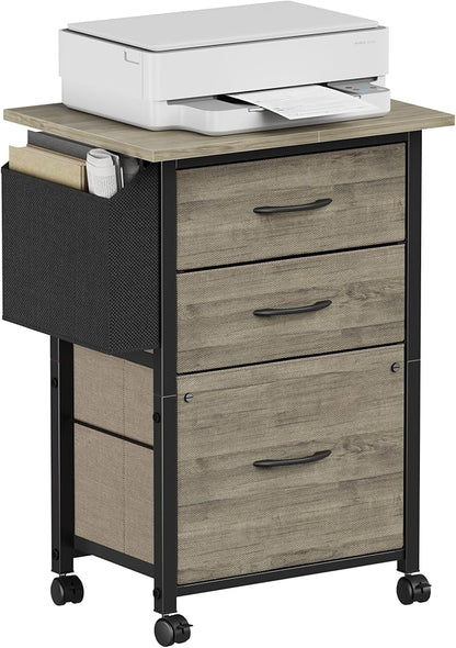 3 Drawer File Cabinet with 18'' Extended Board, Fabric Drawer, Mobile Filing Cabinet Fits A4/Letter Size Files, Rolling Printer Stand with Storage Bag, File Cabinet for Home Office, Grey