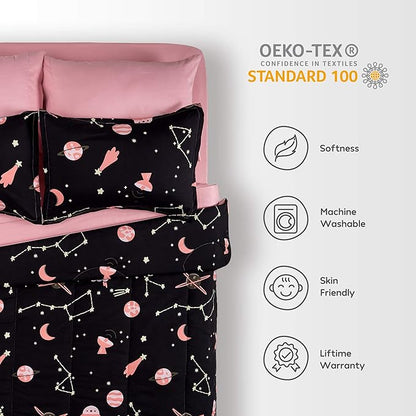 SLEEP ZONE Kids Bedding Comforter Set Full/Queen Size - Super Cute & Soft Kids Bedding 7 Pieces Set with Comforter, Sheet, Pillowcase & Sham (Pink Galaxy)