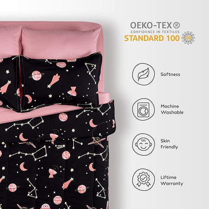 SLEEP ZONE Kids Twin Bedding Comforter Set - Super Cute & Soft Kids Bedding 5 Pieces Set with Comforter, Sheet, Pillowcase & Sham (Pink Galaxy)