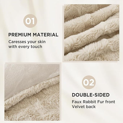 Andency Fleece Beige Comforter Set King, 3 Pieces Fuzzy Plush Faux Fur Bedding Comforter, Fluffy Shaggy Warm Sherpa Bed Set for Winter (104x90Inch Comforter)