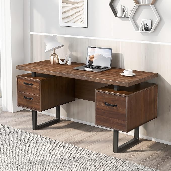 NicBex Laik-DW-00005-DX Desks, 59" W x 23.6" D x 30" H, Brown