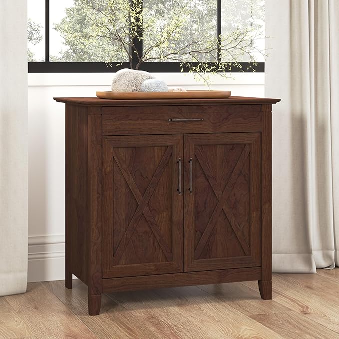 Bush Business Furniture Key West Secretary Desk with Keyboard Tray and Storage Cabinet, 30W x 20D, Bing Cherry