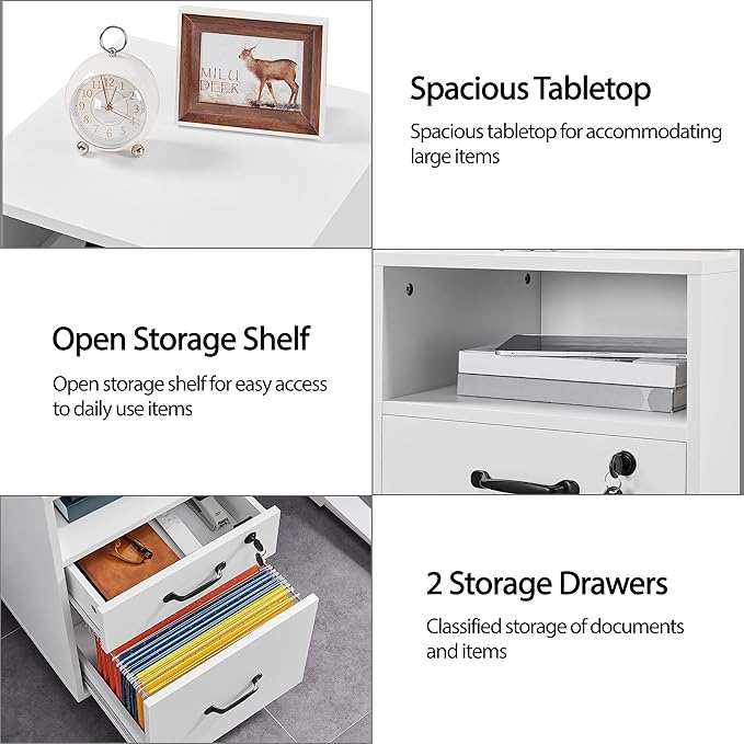 Yaheetech File Cabinet Vertical File Cabinets Mobile Letter Size File Storage Organizer Small Filing Cabinet Printer Stand for Home and Office White
