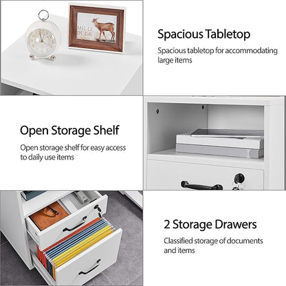 Yaheetech File Cabinet Vertical File Cabinets Mobile Letter Size File Storage Organizer Small Filing Cabinet Printer Stand for Home and Office White