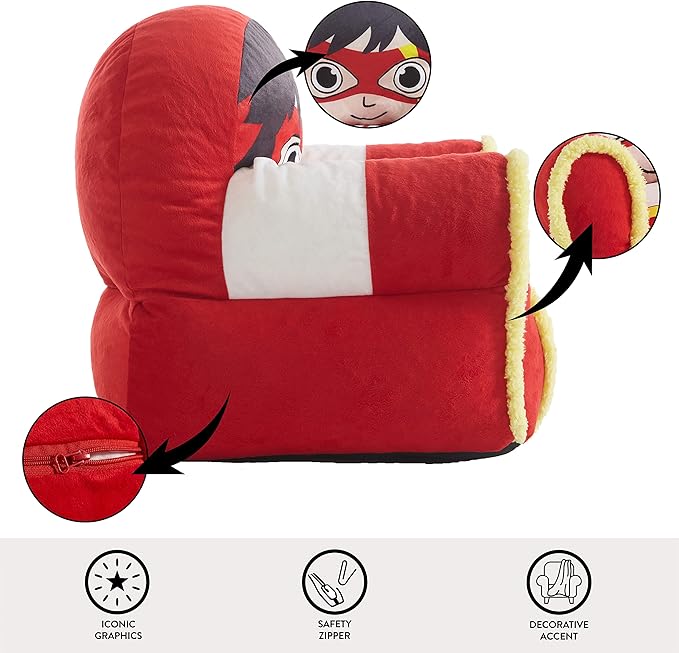 Idea Nuova Ryan's World Plush Bean Bag Chair with Sherpa Trim Red