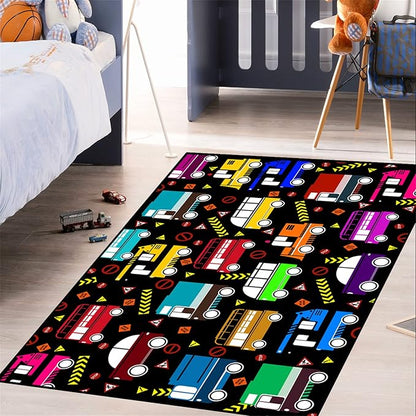 Car Play Mat Kids Rugs for Playroom Car Track Rug Kids Mat Construction Play Mat Car Play Rug Car Carpet for Kids Carpet for Bedroom Truck Rugs for Boys Room,Black 4'×5'