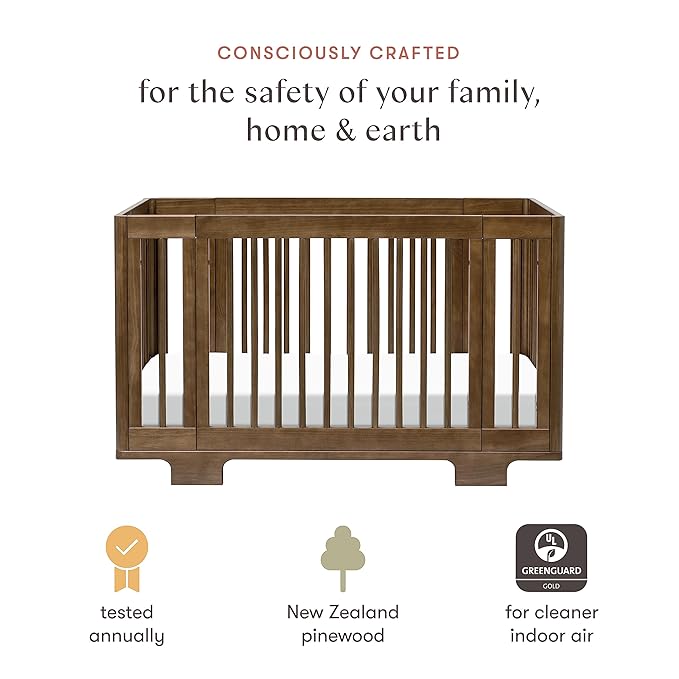 Babyletto Yuzu Convertible All-Stages Bassinet, Midi, Full-Size Crib in Natural Walnut, Greenguard Gold Certified, Portable & Adjustable with Conversion Kits and Pads Included