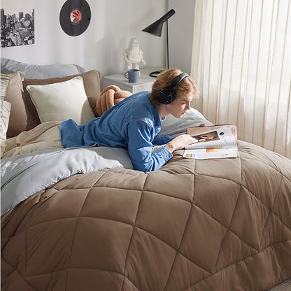 Bedsure Brown California King Size Comforter Set - 7 Pieces Reversible California King Bed in a Bag, California King Brown and Grey Bed Set with Comforters, Sheets, Pillowcases & Shams