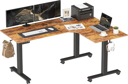 BANTI Triple Motors 63" L Shaped Standing Desk Height Adjustable, Electric Stand up Corner Desk, Sit Stand Home Office Desk Computer Workstation with Memory Preset, Rustic Brown Top