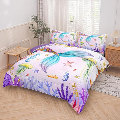 NINENINE Mermaid Tail Bedding Sets Mermaid Comforter Set,Full Size Bedding Sets for Girls,Princess Comforter Toddler Bedding Sets for Girls with 1 Comforter 2Pillowcases