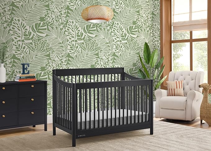 Delta Children Brooks 6-in-1 Convertible Crib, Midnight Grey + Simmons Kids Quiet Nights Breathable Crib Mattress with Removable/Machine Washable Cover (Bundle)