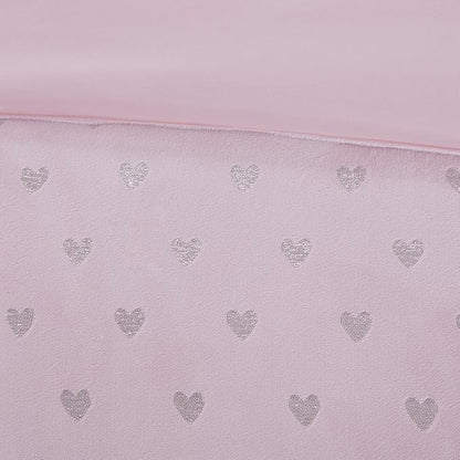 Mi Zone Rosalie Comforter Set for Girls, Ultra-Soft Microlight Plush Metallic Printed Hearts Brushed Reverse Overfilled Down Alternative Hypoallergenic All Season, Twin/Twin XL, Pink/Silver, 3 Piece