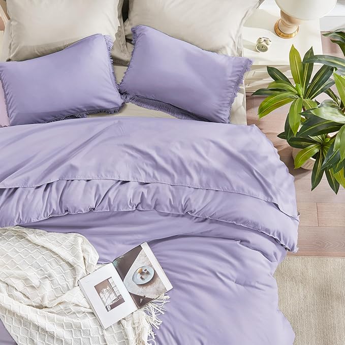 Andency Full Size Comforter Set Lavender, Purple 3 Pieces Boho Lightweight Bedding Comforters & Sets, All Season Soft Tassel Bed Set (78x90In Comforter & 1 Pillowcase)