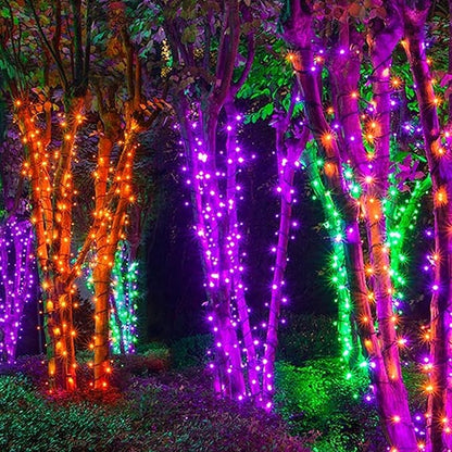 Dazzle Bright 2 Pack Total 400LED 132FT Halloween Solar String Outdoor Lights, Solar Powered with 8 Modes Waterproof Halloween Lights for Bedroom Patio Garden Tree Party Yard Decoration (Purple)