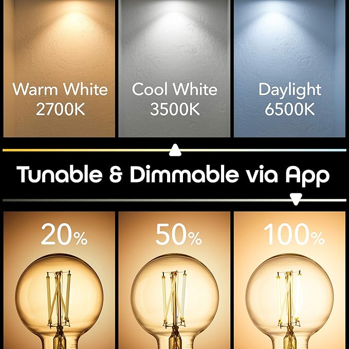 Geeni Smart Light Bulb - Alexa and Google Home Compatible, Amber LED Programmable and Dimmable WiFi Light Bulb, App Controlled (G25-2 Pack)